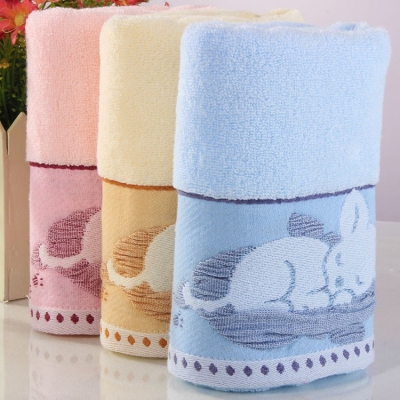 纯棉素色宽丝带睡猫毛巾